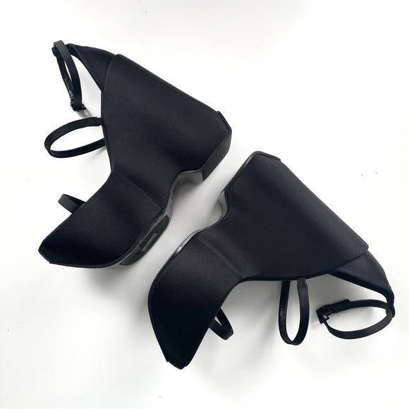 Versace Tri-Platform Satin Platform Wedge Sandal 160mm Strappy Square Toe Heel - Picture 3 of 15